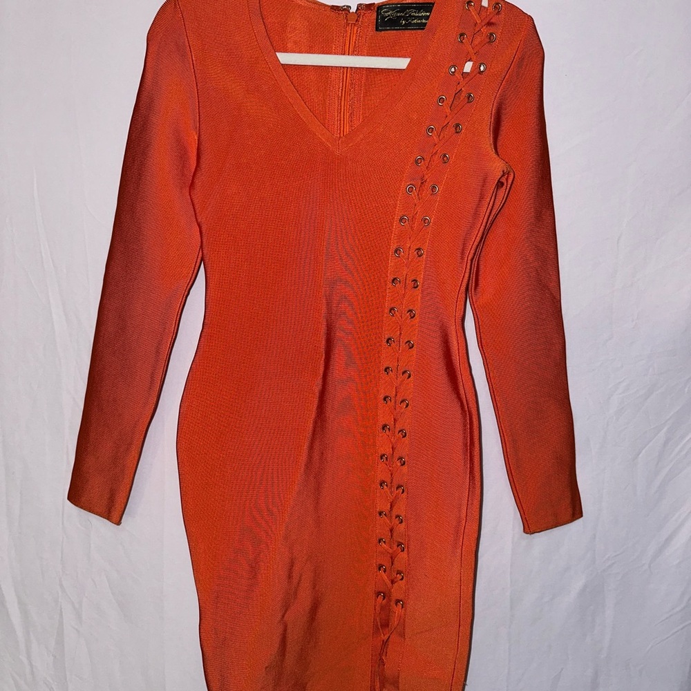 Elegant Orange Long-Sleeve Dress